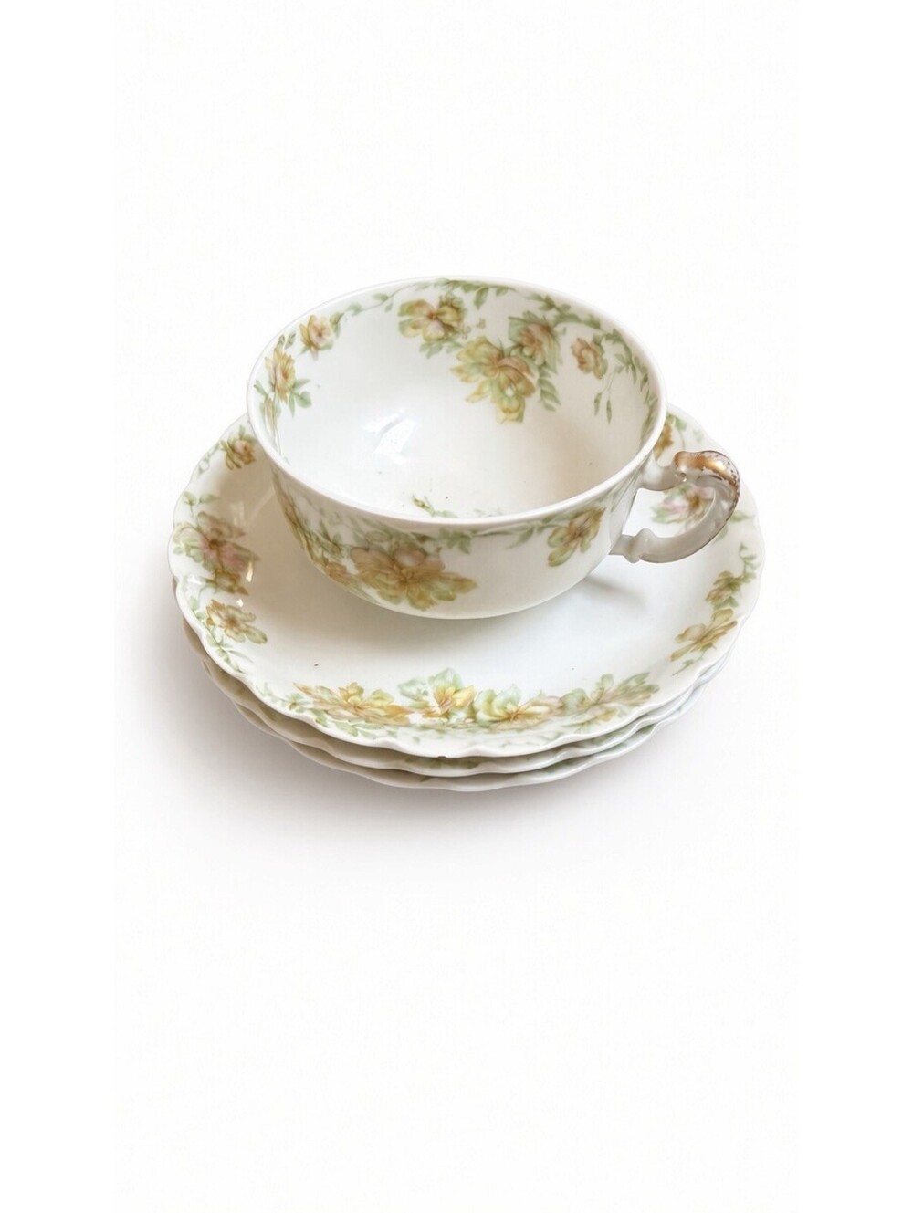 Haviland France Limoges Floral China Tea Cup & 3 Saucers Antique Porcelain Set
